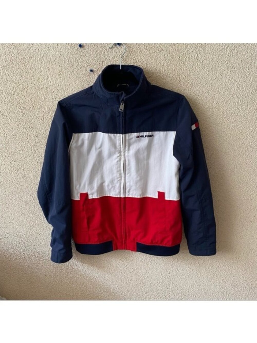 Tommy Hilfiger Womens Yacht Jacket Blue Red Striped Colorblock Spellout Size XS